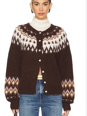 NWT Soho & Stella Fair Isle button-front cardigan and hat set - Coffee brown L